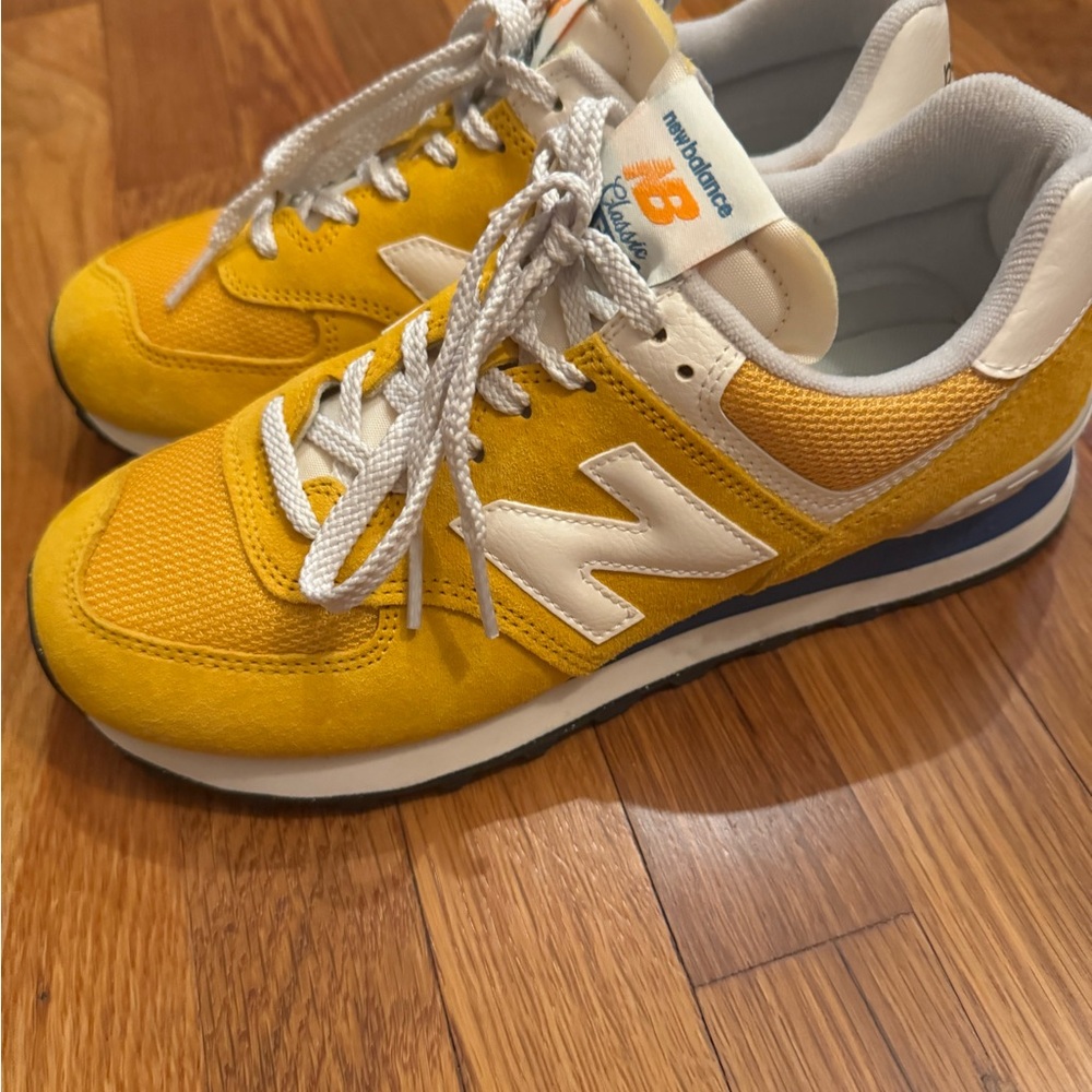 New Balance Yellow and White Retro Runner Sneakers